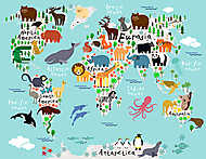 Mókás világtérkép állatokkal vászonkép, poszter vagy falikép