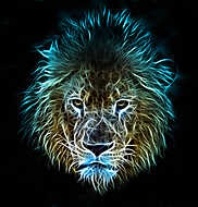 Frakcionált digitális fantasy művészet egy oroszlán egy elsziget vászonkép, poszter vagy falikép