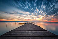 Lake sunset / Magnificent long exposure lake sunset with boats vászonkép, poszter vagy falikép