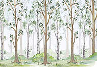 Birs és nyírfa erdő vízfesték stílusban vászonkép, poszter vagy falikép