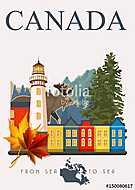 Kanadában. Kanadai vektoros illusztráció. Utazás képeslap. vászonkép, poszter vagy falikép