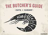 Cut of meat set. Poster Butcher diagram and scheme - Shrimp vászonkép, poszter vagy falikép