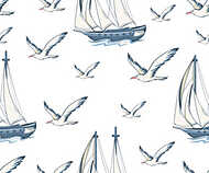 Sirályok és hajók tapétaminta vászonkép, poszter vagy falikép