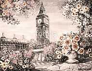 Rózsák és Big Ben, London színverzió 2 szépia (olajfestmény reprodukció) vászonkép, poszter vagy falikép
