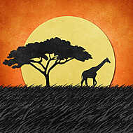 Szavannai naplemente zsiráffal vászonkép, poszter vagy falikép