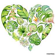Watercolor tropical leaves frame vászonkép, poszter vagy falikép