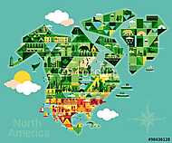 Észak-Amerika karikatúra térképe vászonkép, poszter vagy falikép