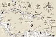 régi térkép a Karib-tenger, vektoros illusztráció vászonkép, poszter vagy falikép