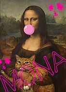Mona Lisa vörös macskával és rágógumival (Barokk & Graffiti) vászonkép, poszter vagy falikép