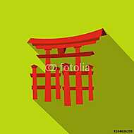 Lebegő Torii kapu, Japán ikon, lapos stílus vászonkép, poszter vagy falikép