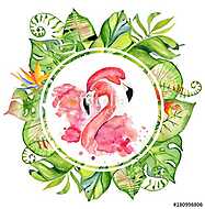 Pink flamingo watercolor hand drawn illustration in arrangement vászonkép, poszter vagy falikép