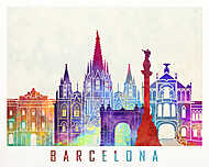 Barcelona landmarks watercolor poster vászonkép, poszter vagy falikép