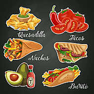 Mexikói étel és konyha. Vektor készlet. Mexikó vászonkép, poszter vagy falikép