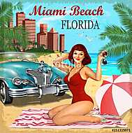 Miami Beach, Florida retro poster. vászonkép, poszter vagy falikép