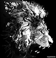Az oroszlánfej szürke léptékű digitális festése vászonkép, poszter vagy falikép
