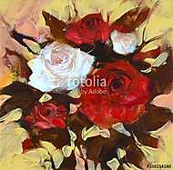 Fehér és vörös rózsa, kézzel festett vászonkép, poszter vagy falikép