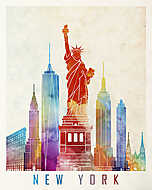 New York landmarks watercolor poster vászonkép, poszter vagy falikép