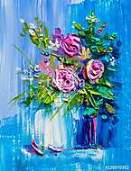 Absztrakt rózsák kék hátteren (olajfestmény reprodukció) vászonkép, poszter vagy falikép
