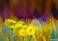 Az olajfestés jellegű fűvirágok. Kézi festék közelről sárga da vászonkép, poszter vagy falikép