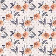 Floral seamless pattern with roses. Polka dot background vászonkép, poszter vagy falikép