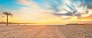 Barceloneta Beach in Barcelona at sunrise vászonkép, poszter vagy falikép