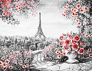 Rózsák és tenger Eiffel torony színverzió 1 (olajfestmény reprodukció) vászonkép, poszter vagy falikép