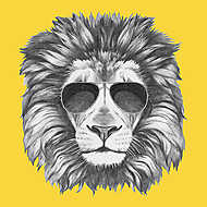 Hand drawn portrait of Lion with sunglasses. Vector isolated ele vászonkép, poszter vagy falikép