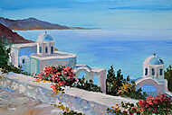 Santorini, házak (olajfestmény reprodukció) vászonkép, poszter vagy falikép