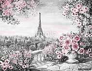 Rózsák és tenger Eiffel torony(olajfestmény reprodukció) vászonkép, poszter vagy falikép