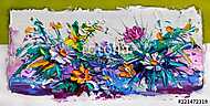 Absztrakt színes mesebeli virágok (olajfestmény reprodukció) vászonkép, poszter vagy falikép