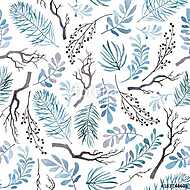 Watercolor seamless pattern with different kinds of winter branc vászonkép, poszter vagy falikép