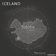 Izland kréta térkép, kézzel rajzolt vászonkép, poszter vagy falikép