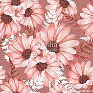 Floral seamless pattern with chrysanthemums. Watercolor flowers vászonkép, poszter vagy falikép