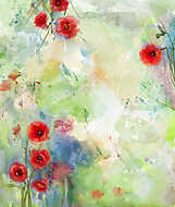 Vörös mákvirág festői akvarell háttérrel vászonkép, poszter vagy falikép