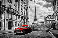 Piros autó Párizsban vászonkép, poszter vagy falikép