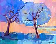 absztrakt kék fák (olajfestmény reprodukció) vászonkép, poszter vagy falikép