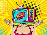 WOW Pop Art - Nő, feje helyén régi televizió vászonkép, poszter vagy falikép