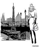 Vázlatos stílusban modellező modellek esik a télen Párizs közelé vászonkép, poszter vagy falikép