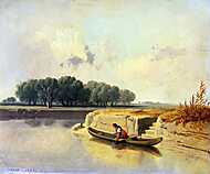 Tájkép folyóval és csónakkal vászonkép, poszter vagy falikép