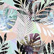 Seamless tropical pattern.Palm leaves on a colorful background. vászonkép, poszter vagy falikép