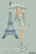 Paris Fashion lány az Eiffel-torony közelében vászonkép, poszter vagy falikép