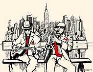 két jazzember New Yorkban játszik vászonkép, poszter vagy falikép