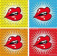 Nyílt Szexi vörös piros ajkak fogakkal pop art hátterekkel vászonkép, poszter vagy falikép