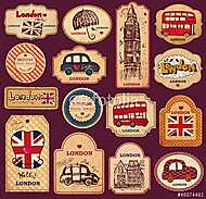 Vintage címkék és címkék londoni szimbólumokkal vászonkép, poszter vagy falikép