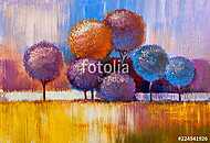Absztrakt színes gömb fák (olajfestmény reprodukció) vászonkép, poszter vagy falikép