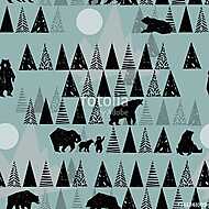 Forest seamless pattern. Wildlife pattern. Wild Bear. Alaska pa vászonkép, poszter vagy falikép