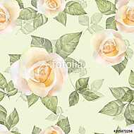 Delicate yellow roses. Hand drawn watercolor floral seamless pat vászonkép, poszter vagy falikép