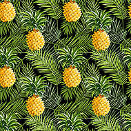 Trópusi pálmafák és ananászok háttér - zökkenőmentes pattanás vászonkép, poszter vagy falikép
