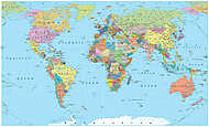 Színes világtérkép - határok, országok, utak és városok(!) vászonkép, poszter vagy falikép
