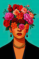 Frida Kahlo portré virágokkal vászonkép, poszter vagy falikép